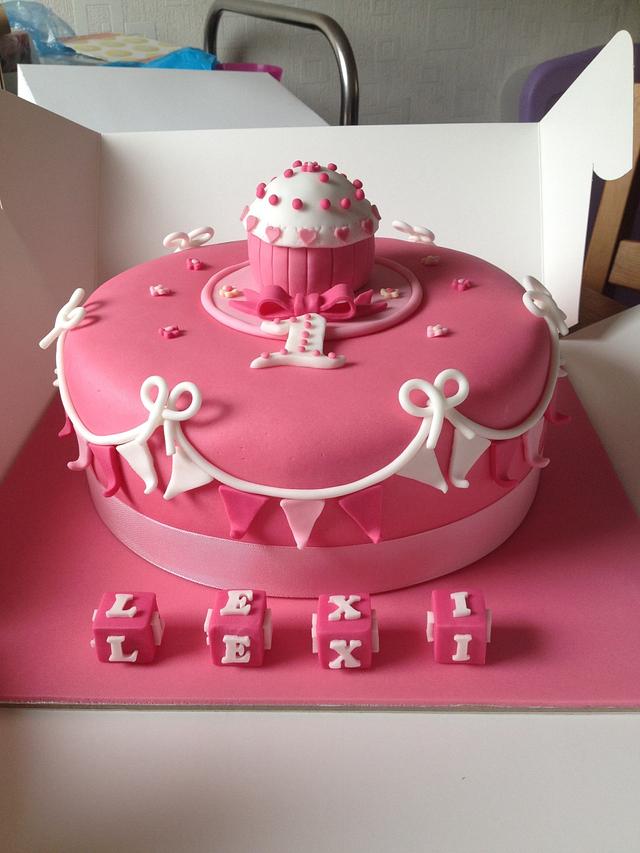 Baby Girl 1st Birthday Decorated Cake by Julie Anderson CakesDecor