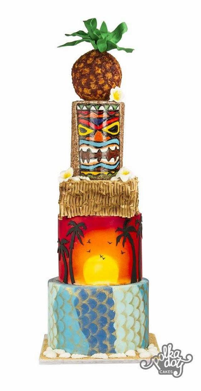 Hawaiian themed wedding cake 