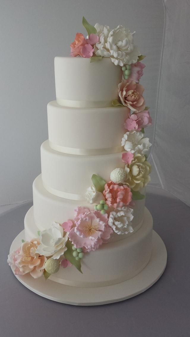 floral wedding cake - Decorated Cake by Paul Delaney of - CakesDecor