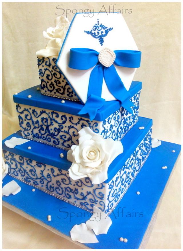 White and Blue Engagement Cake - Cake by Meenakshi - CakesDecor