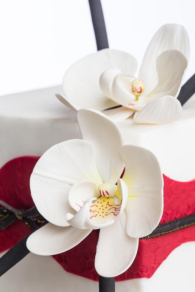 Square cake with Moth Orchid