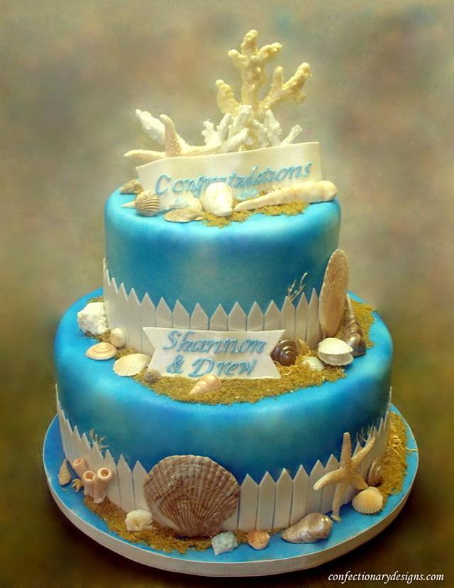 Seashore Themed Engagement Cake - Decorated Cake by Pam - CakesDecor