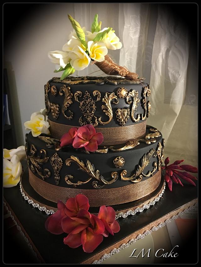 Elegant Sugar Frangipani 50th Birthday Cake