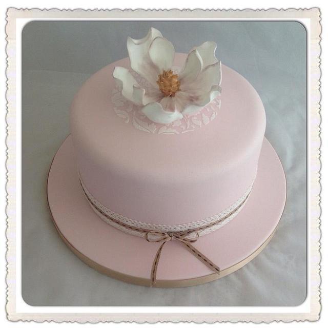 Vintage pale pink Magnolia lace birthday cake. - - CakesDecor