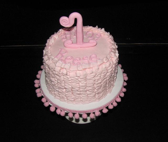 Pink Ruffle First Birthday Cake