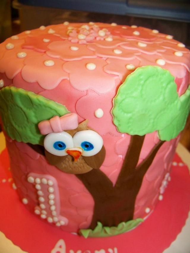 Avery's Owl Birthday- cake & cupcake tower