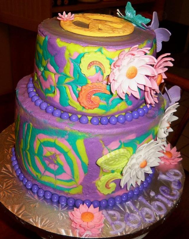 Tie Dye Hippie Flower Power Cake - cake by - CakesDecor