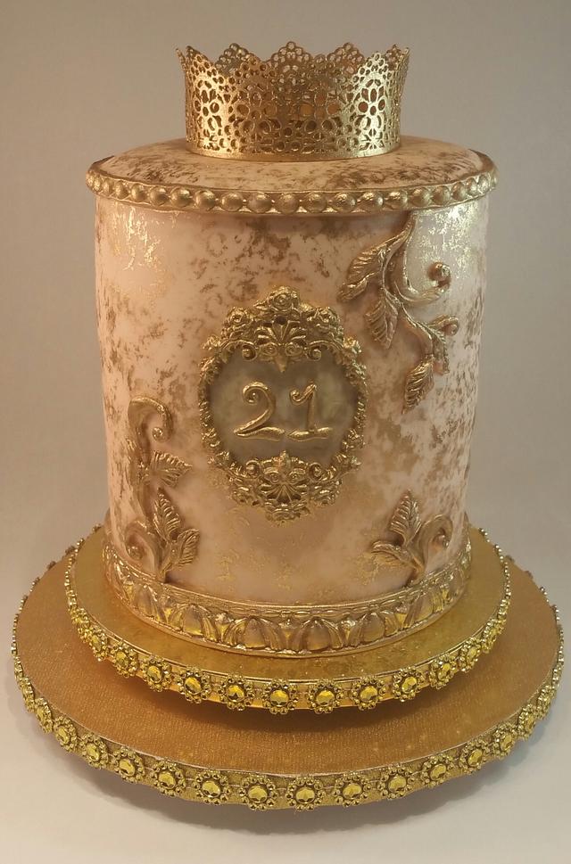 Peach Blush/Gold 21st Birthday Cake - Cake by - CakesDecor