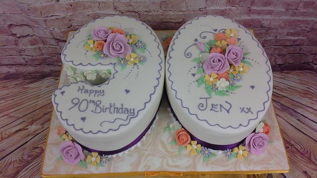 Cake in the shape of the number 90 - two cakes in one! Decorated with blue  stars. | Birthday cake for him, Number cakes, Cake decorating