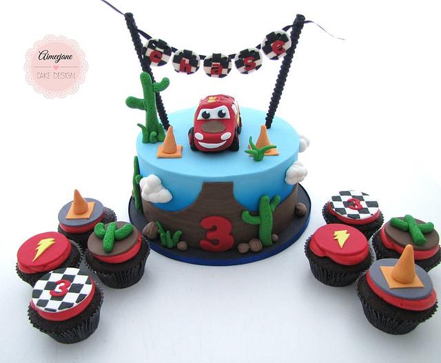 Cars theme Cake and Cupcakes - Cake by aimeejane - CakesDecor