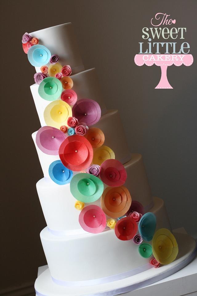 Rainbow wedding cake made with wafer paper