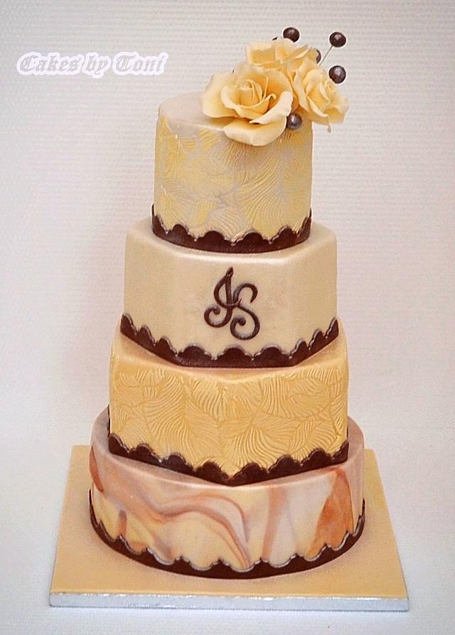 Wedding in beige and brown Decorated Cake by Cakes by CakesDecor