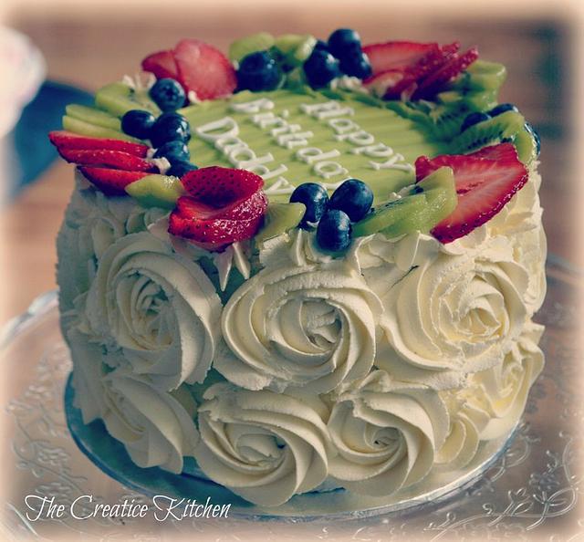 Fresh fruit & cream swirl cake Decorated Cake by Sabah CakesDecor