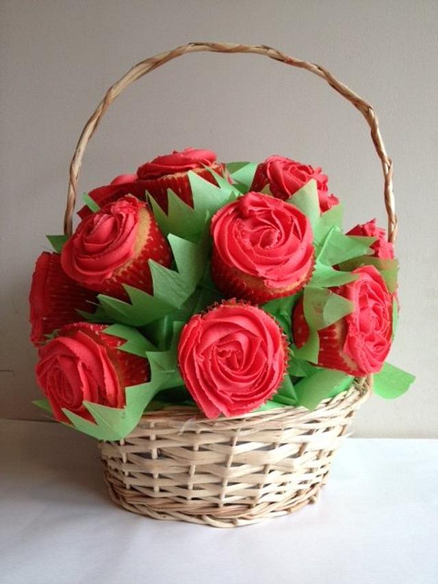Cupcake basket bouquet Decorated Cake by CakesDecor