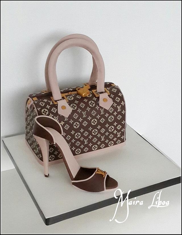 Louis Vuitton Handbag Cake with Miniture LV handbags - CakesDecor