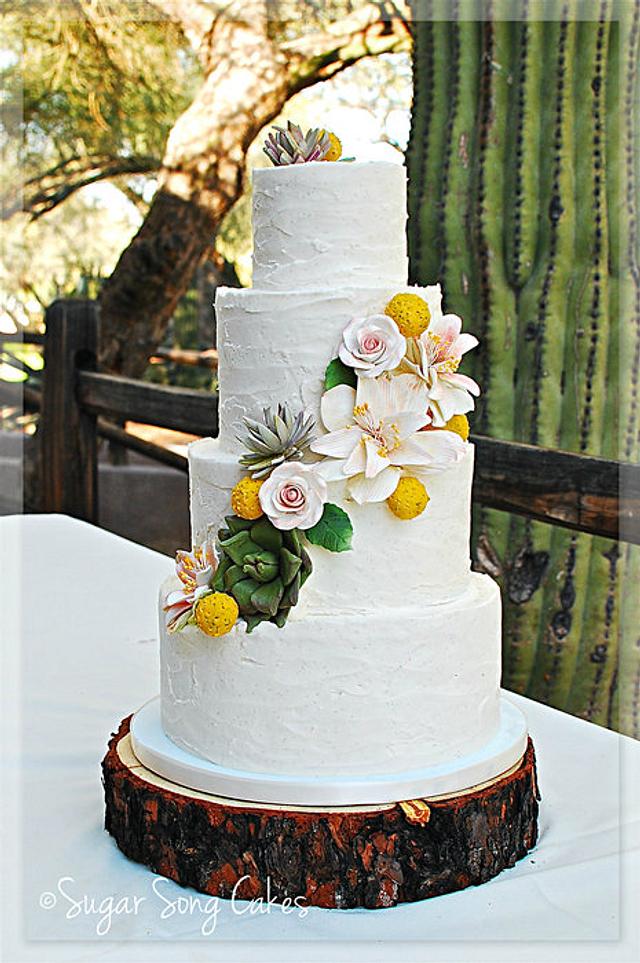 Rustic Buttercream Wedding Cake with Desert Flowers - - CakesDecor