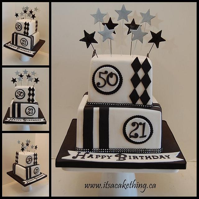 Black & White Combo Birthday Cake