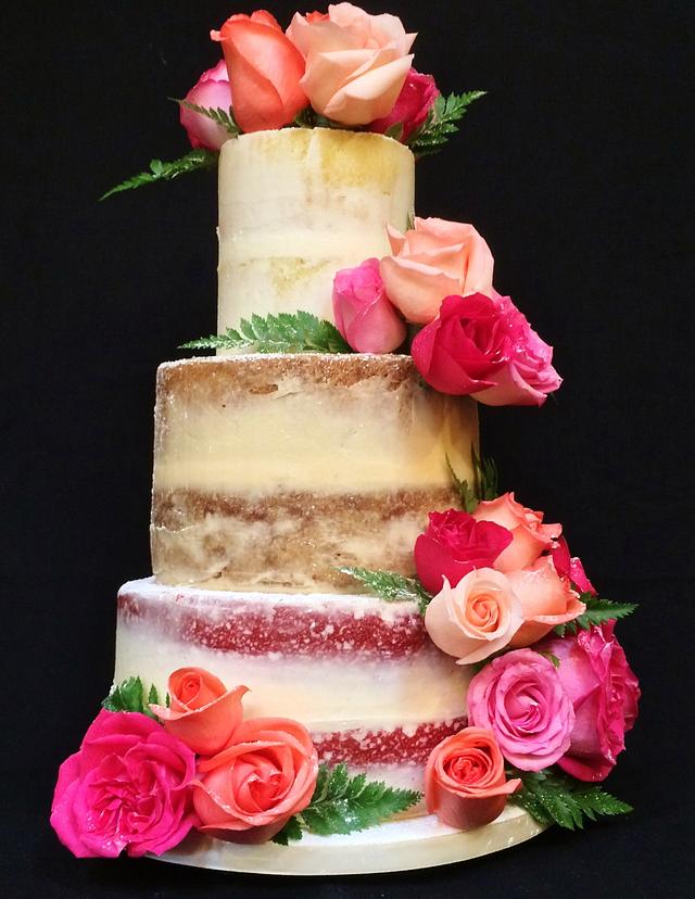 Rose Naked Wedding Cake Cake By Kendras Country Bakery Cakesdecor 0859