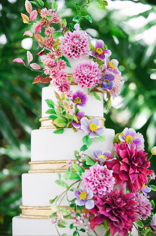 Colorful Sugar Flower Wedding Cake