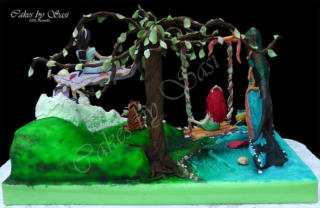 Cake for our little Princess: Pincesses Ariel, Jasmine & Elsa and friends Olaf, Flounder & Rajah