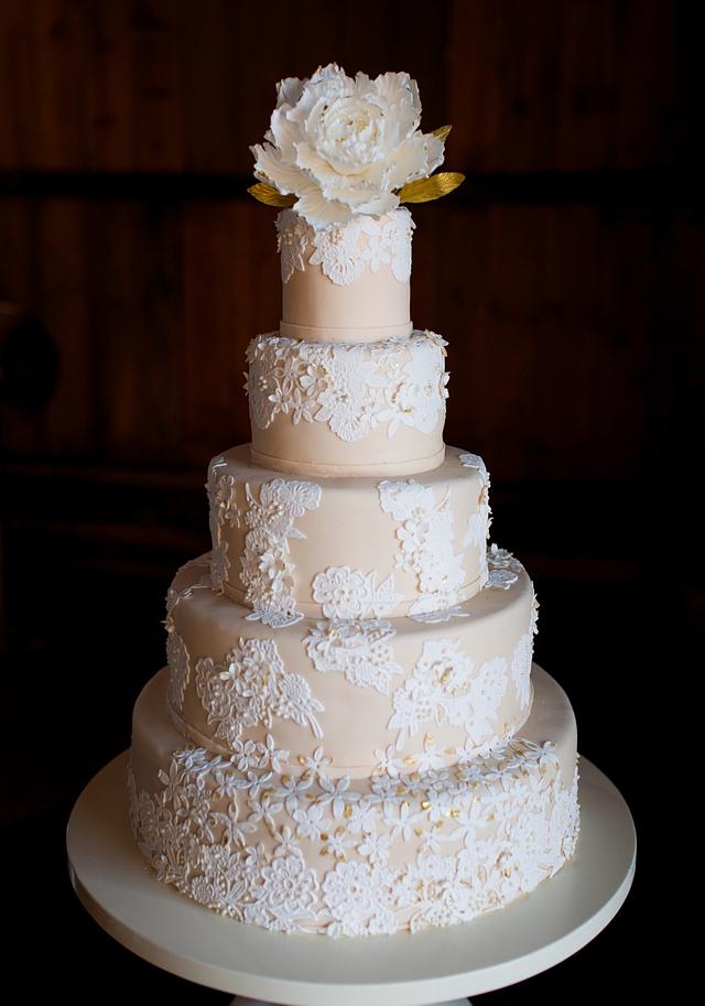 Sugar Lace And Sugar Flower Wedding Cake Decorated Cake Cakesdecor