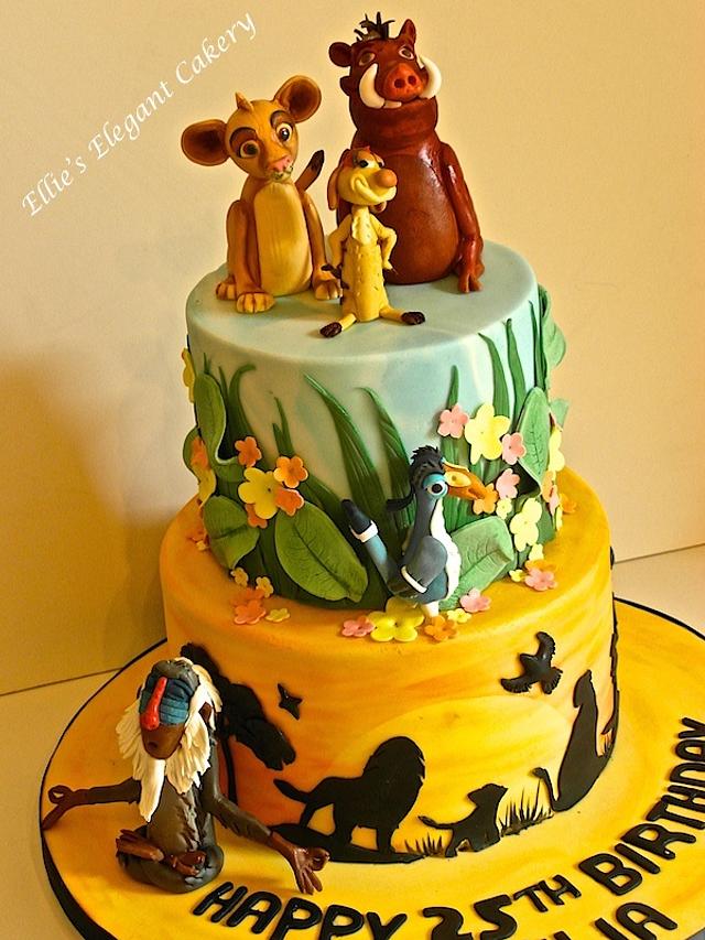 Lion King cake with characters made from icing ) Cake