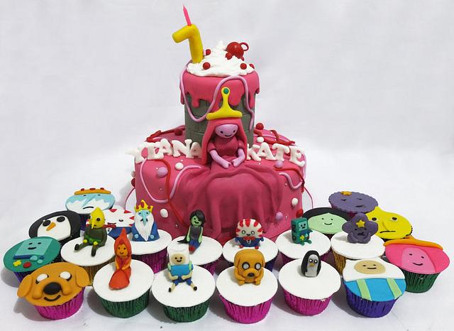 Princess Bubblegum Cake and Adventure Time Cupcakes