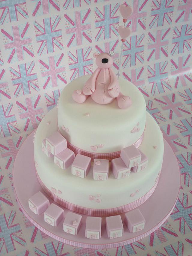 Pink hearts christening cake