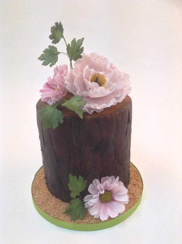 Flowery Tree Trunk Decorated Cake by ClaraPedro CakesDecor
