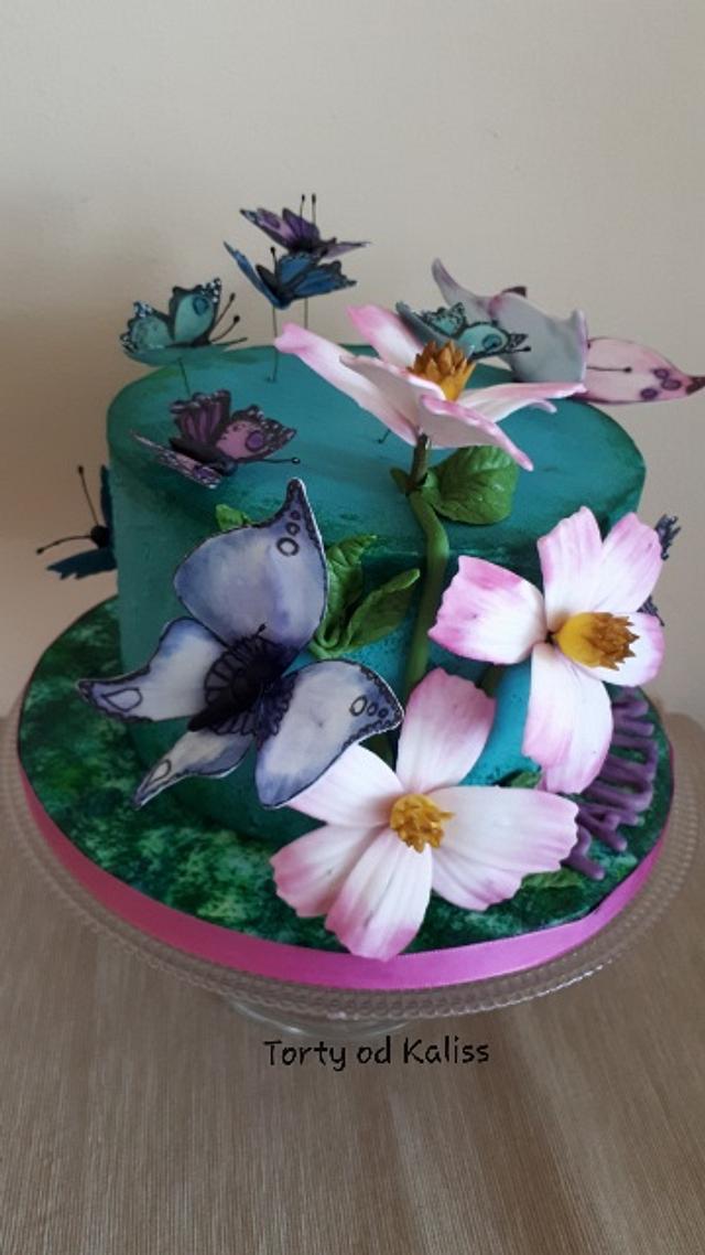 Happy cake with butterflies - Cake by Kaliss - CakesDecor