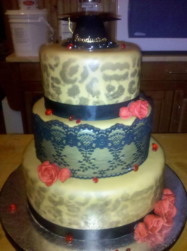 Leopard and Lace Graduation Cake