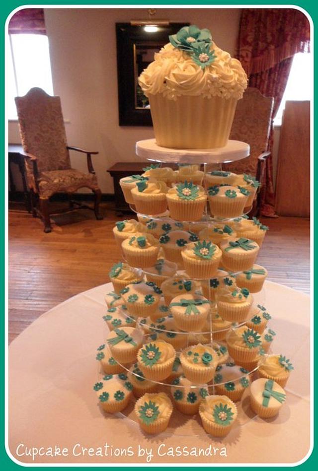 Teal wedding cupcake tower