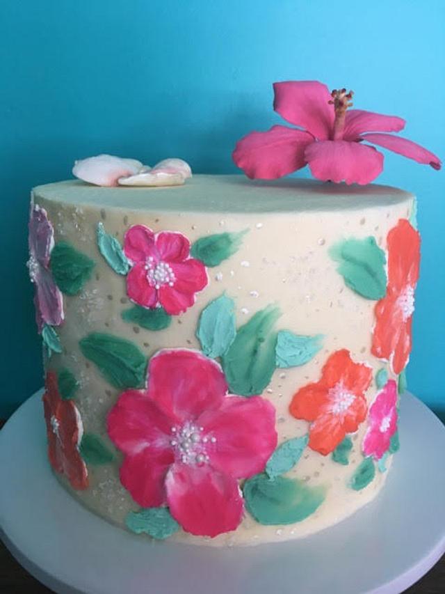 Painted Hawaiian Buttercream Decorated Cake by Sweet CakesDecor