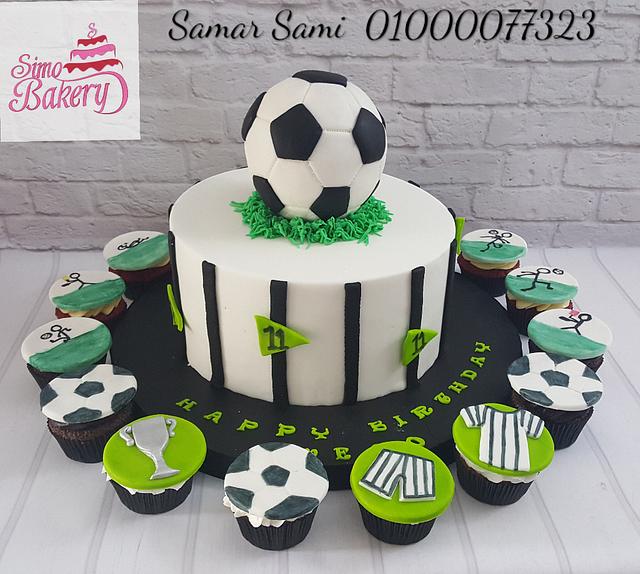 Soccer ball cake and cupcakes Cake by Simo Bakery