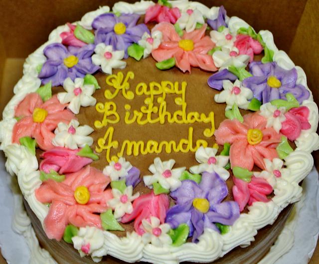 Chocolate cake with pastel flowers