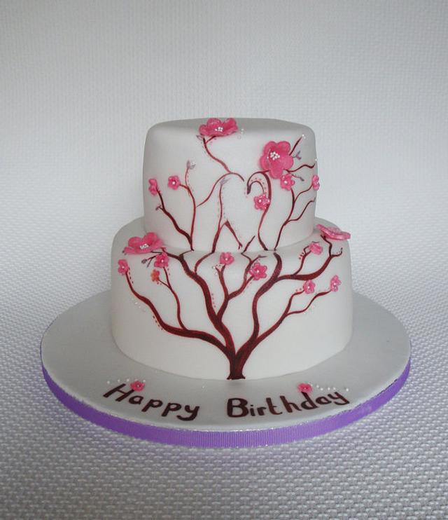 hand painted blossom tree with hidden heart - Decorated - CakesDecor