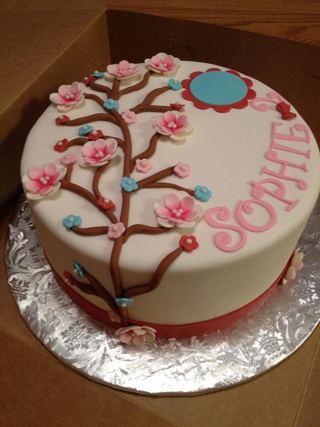 Cherry Blossom Birthday Cake
