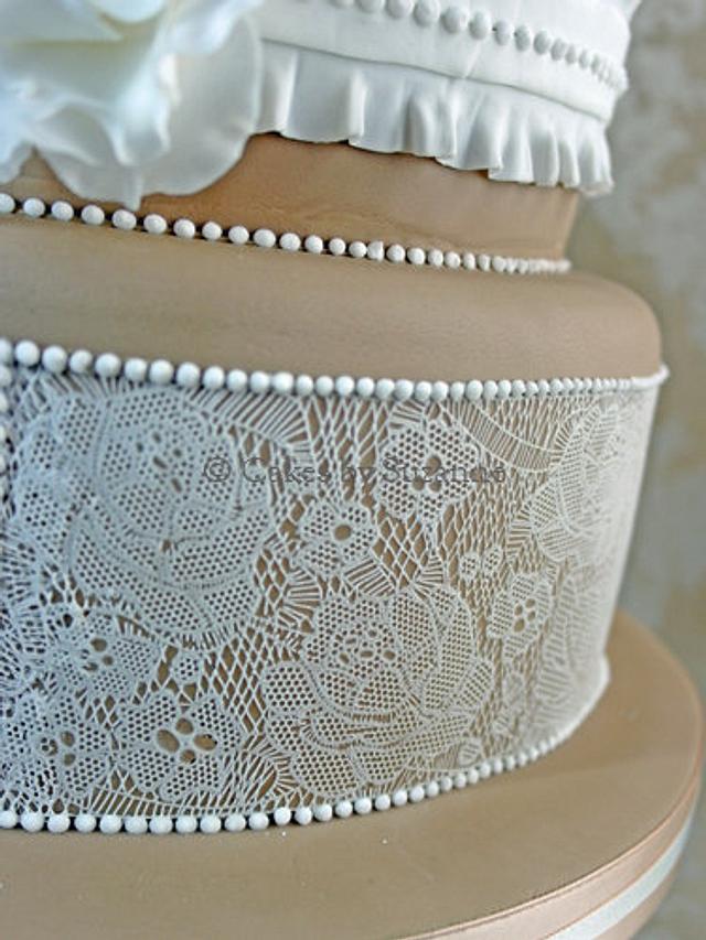 Lace and Ruffles Wedding Cake Cake by suzanne CakesDecor