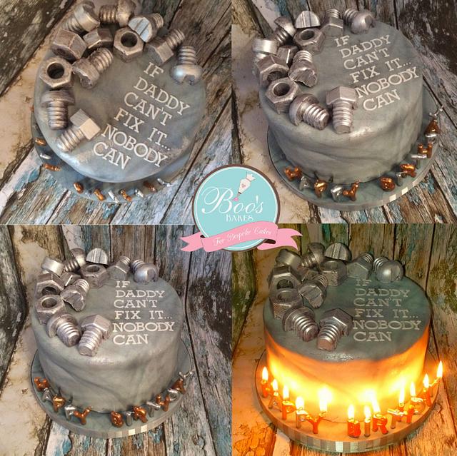 Manly Nuts & Bolts birthday cake Decorated Cake by CakesDecor