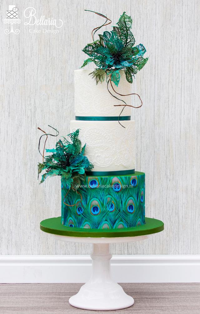 Peacock Inspired Wedding Cake Decorated Cake By Cakesdecor