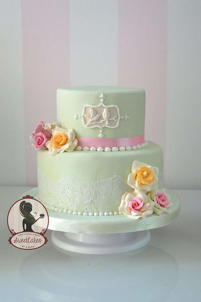 engagement love birds cake - Decorated Cake by Sweetcakes - CakesDecor