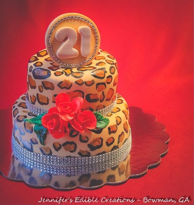 Leopard Print Birthday Cake - Cake by Jennifer's Edible - CakesDecor