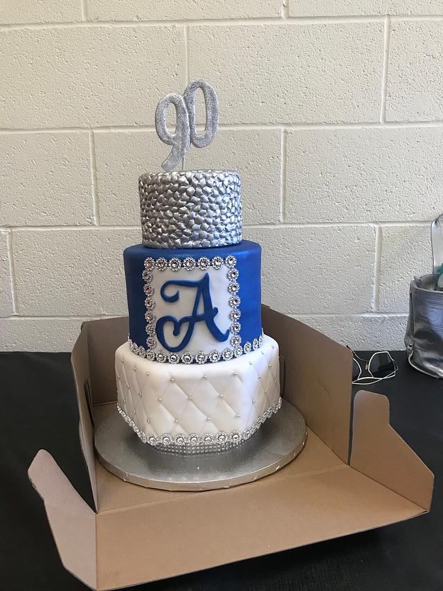 Royal blue and silver 90th birthday cake - Cake by T - CakesDecor