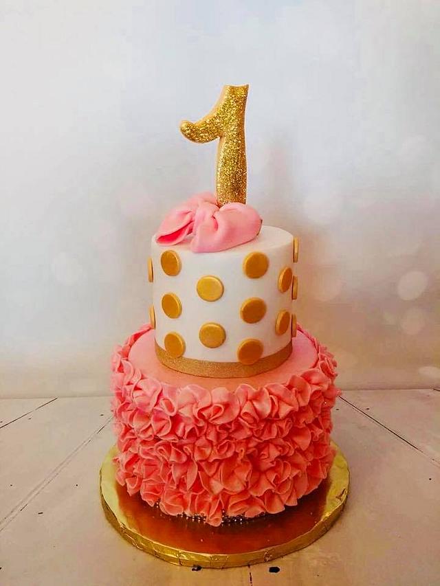 polka dots 1st birthday cake