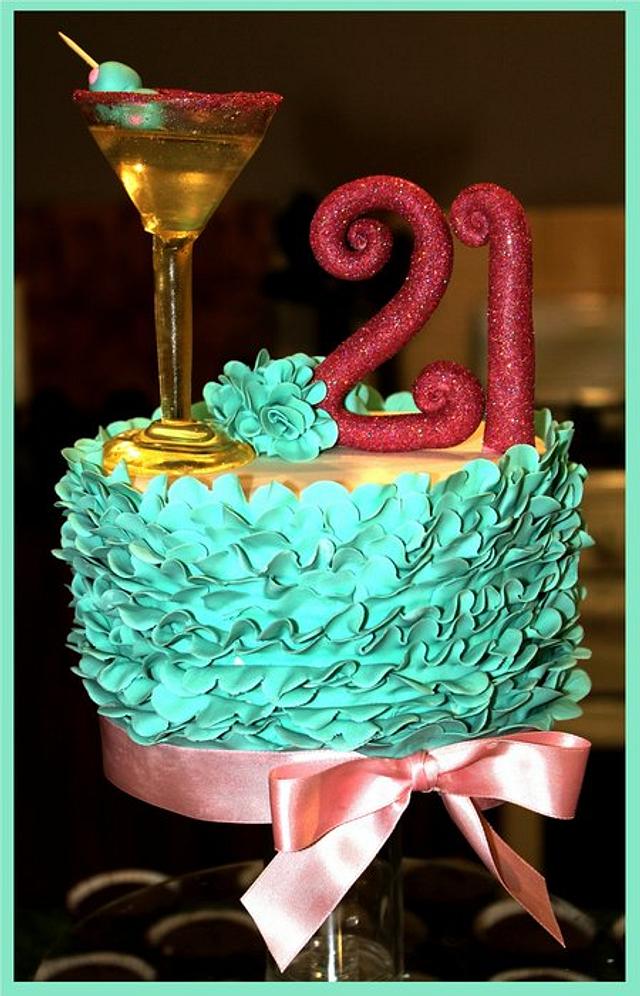 21st frilly ruffle cake & my Isomalt martini glass