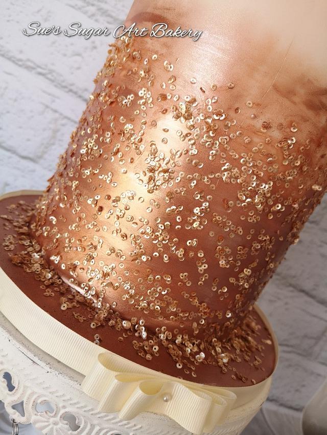 Rose Gold Sequin cake Cake by Sue's Sugar Art Bakery CakesDecor