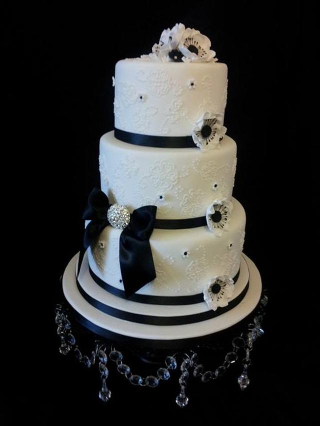 Black and White 3 tier wedding cake - Decorated Cake by - CakesDecor