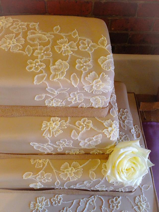 Brushed lace wedding cake Cake by Baked4U CakesDecor