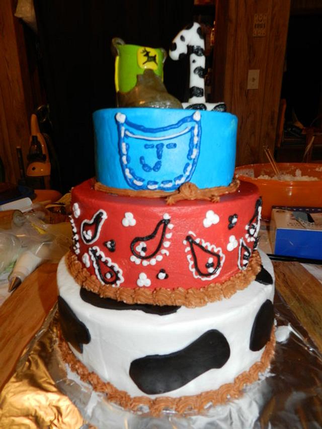 Cowboy first birthday cake