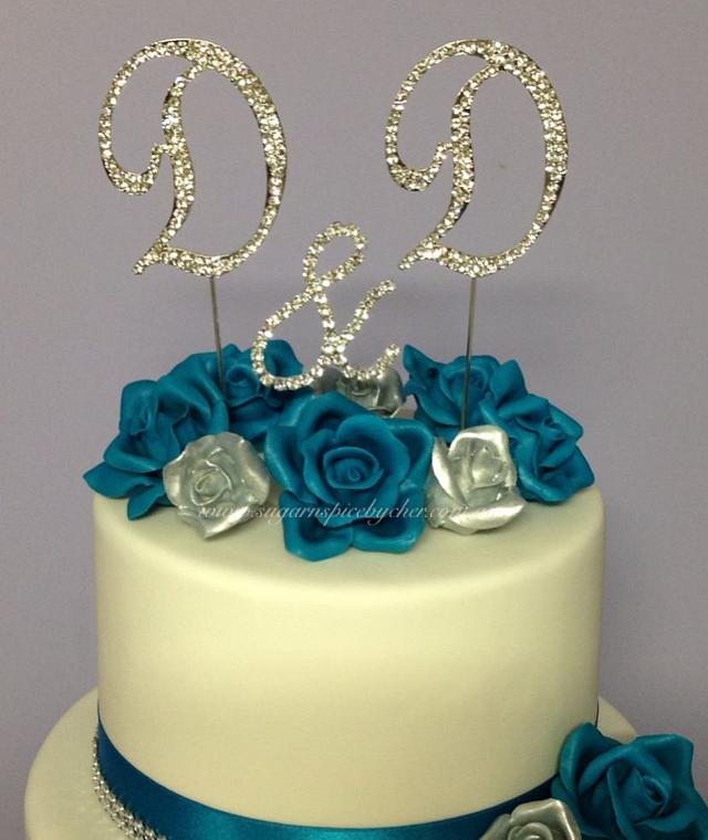 Teal & Silver Wedding Cake